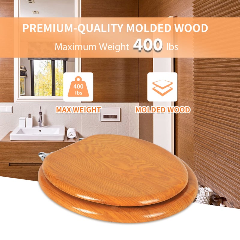 Angel Shield Durable Wood Veneer Natural Toilet Seat Metal Hinged Easy Clean Anti-scratch American Standard(Round,Wood Color) - Image 3